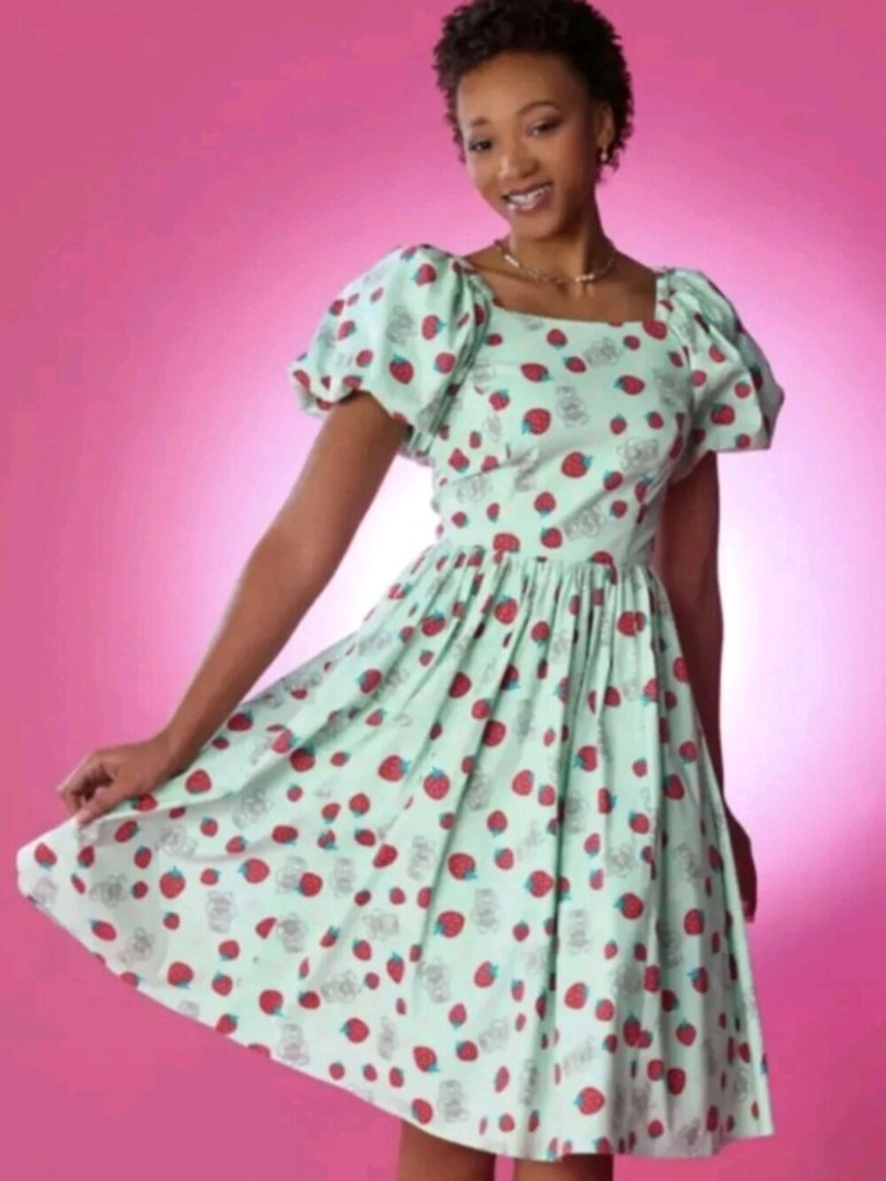Disney Parks Dress Toy Story 3 Lotso Bear Strawberry Print Mint Green Medium